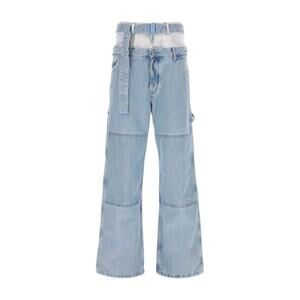 Double waist wide leg belted jeans